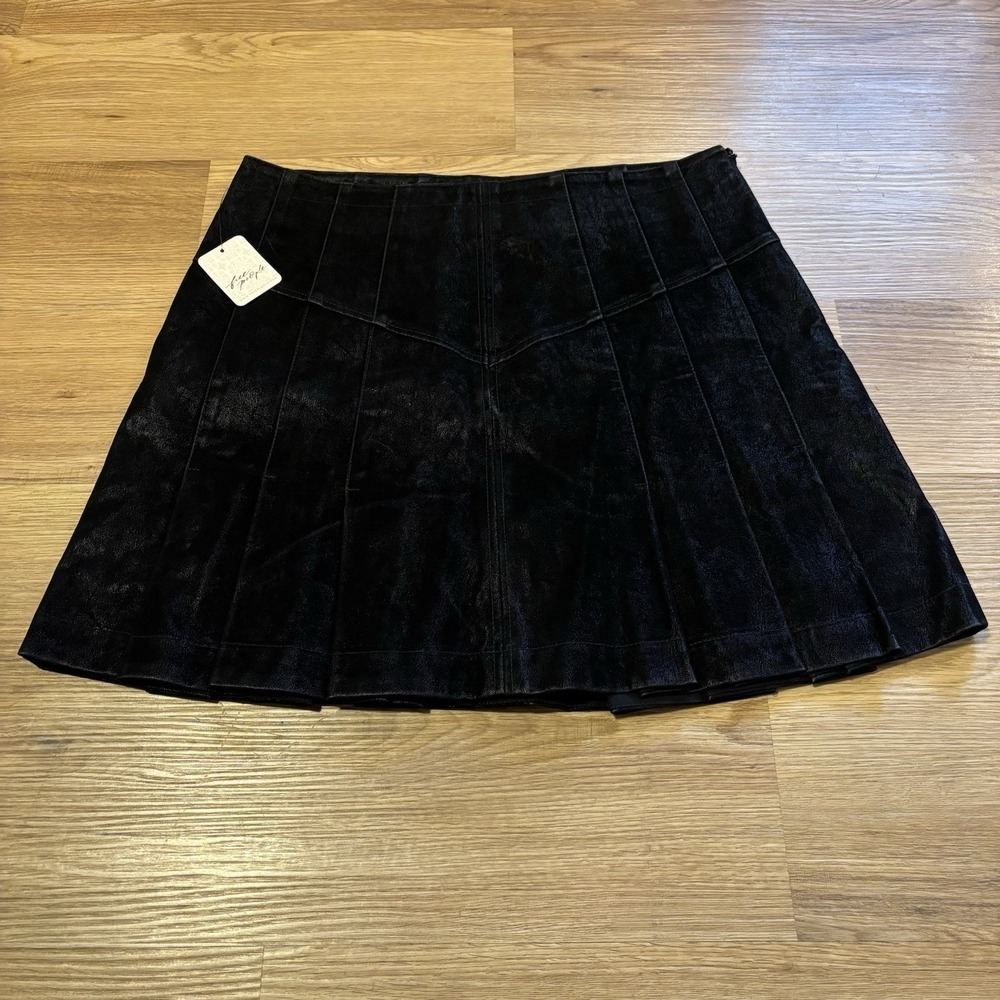 NEW Free People Mini Skirt Size 14 Black Sugar And Spice Vegan Leather Boho